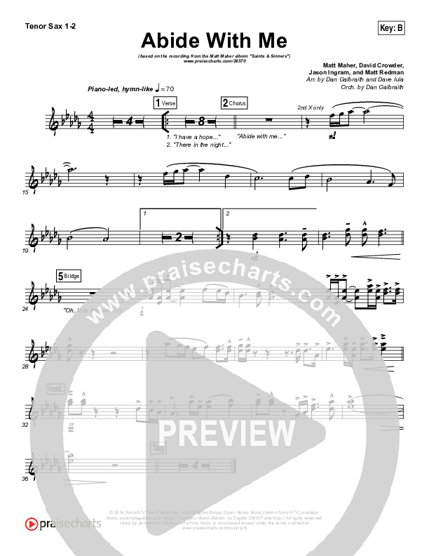 Abide With Me Tenor Sax 1/2 (Matt Maher)
