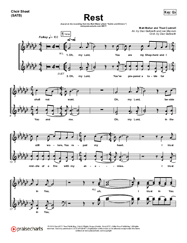 Rest Choir Sheet (SATB) (Matt Maher)
