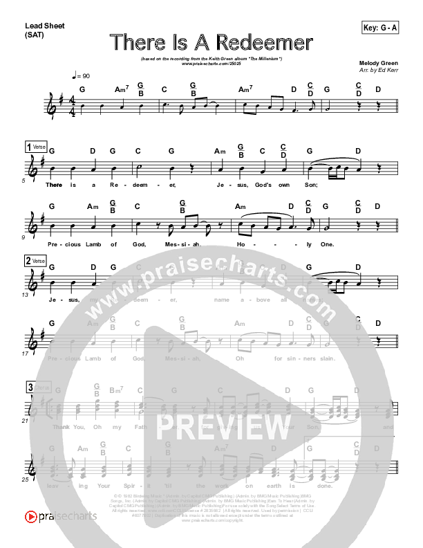 There Is A Redeemer Lead Sheet (SAT) (Keith Green)