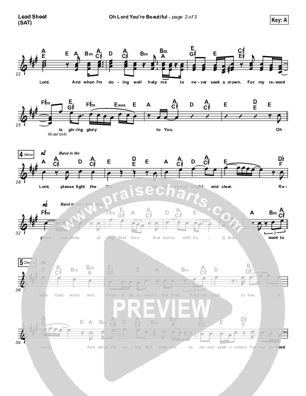 Oh Lord You're Beautiful Lead Sheet (SAT) (Keith Green)