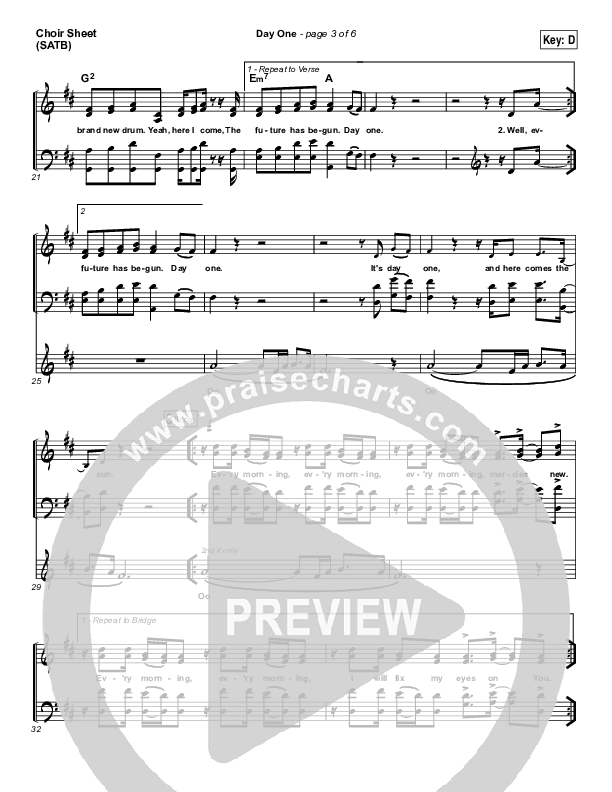 Day One Choir Sheet (SATB) (Print Only) (Matthew West)