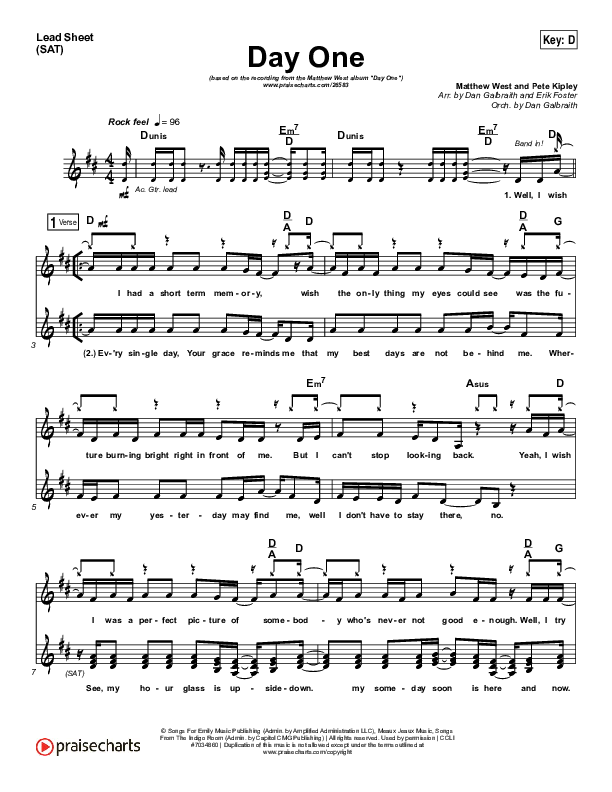 Day One Lead Sheet (Print Only) (Matthew West)