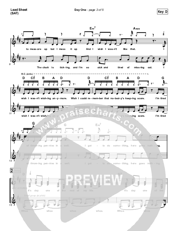Day One Lead Sheet (Print Only) (Matthew West)