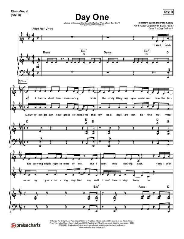 Day One Piano/Vocal (Print Only) (Matthew West)