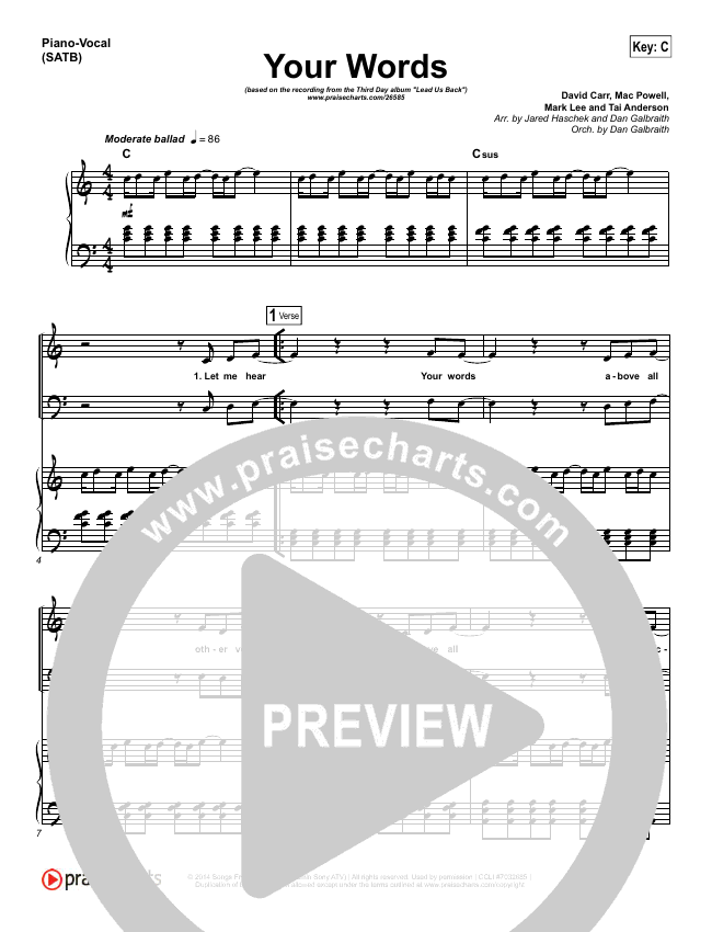 Your Words Sheet Music Third Day Praisecharts Let us speak your words more than ours, more than ever let us share your love with all the world. your words sheet music third day