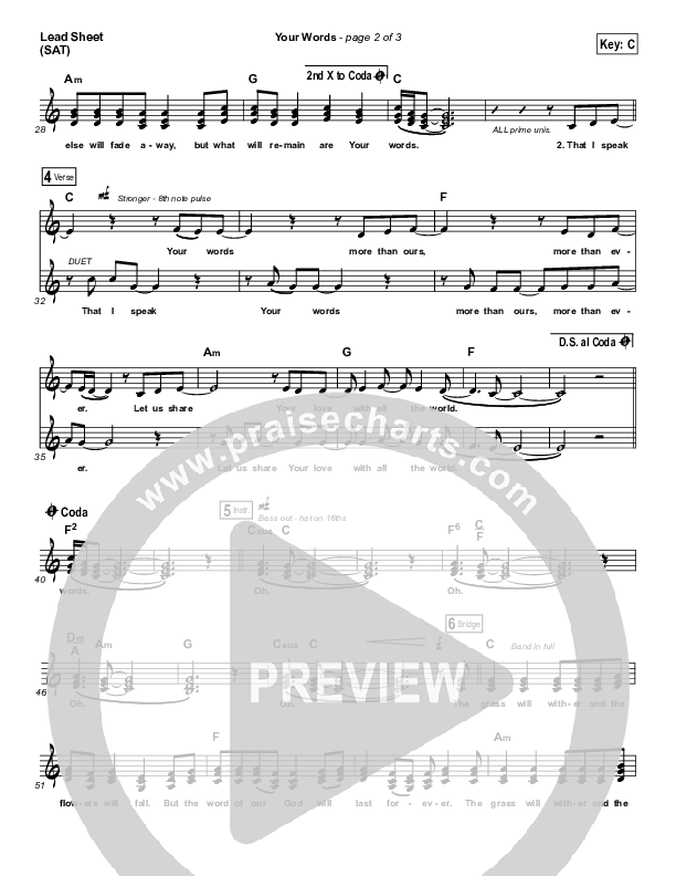 Your Words Lead Sheet (SAT) (Third Day)