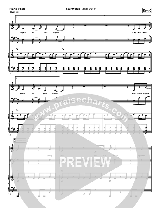 Your Words Piano/Vocal (SATB) (Third Day)