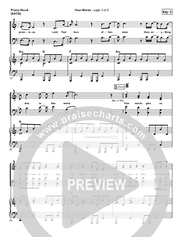 Your Words Piano/Vocal (SATB) (Third Day)