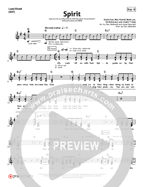 Spirit Lead Sheet (SAT) (Third Day)