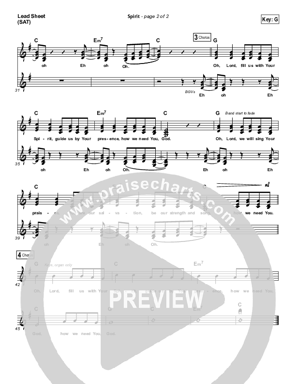 Spirit Lead Sheet (SAT) (Third Day)