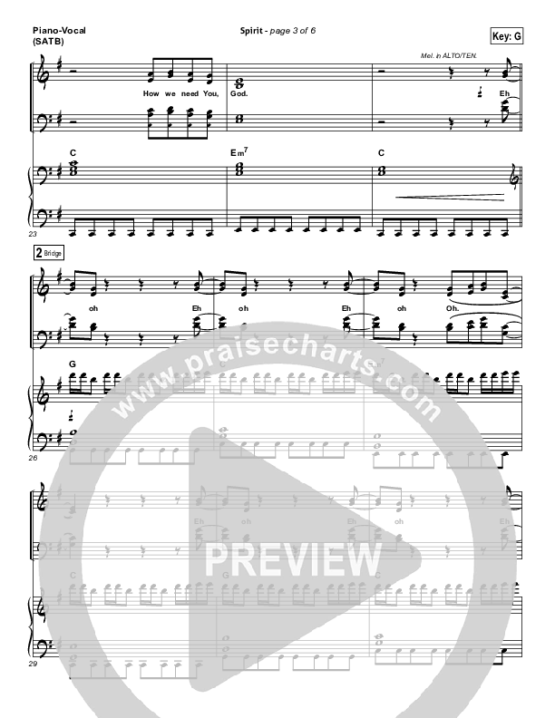 Spirit Piano/Vocal (SATB) (Third Day)