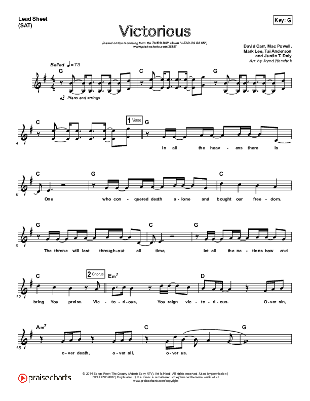 Victorious Lead Sheet (SAT) (Third Day)