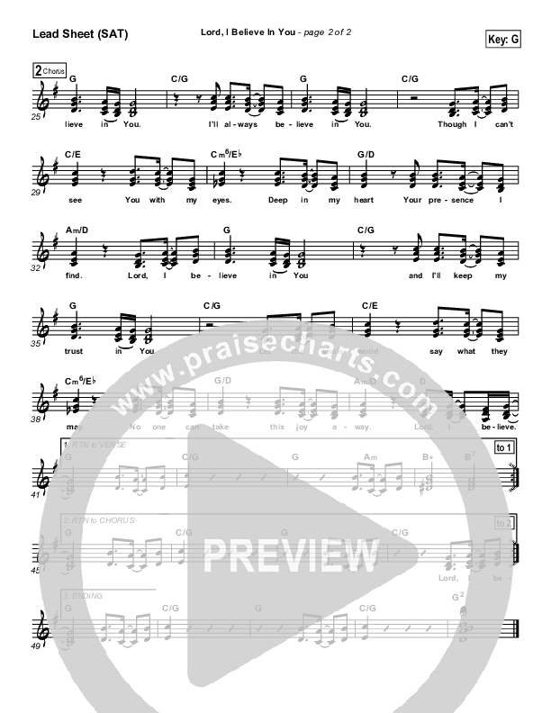 Lord I Believe In You Lead Sheet (Tommy Walker)