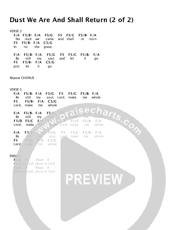 Dust We Are And Shall Return Chord Chart (The Brilliance)