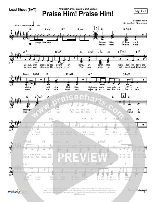 Praise Him Praise Him Lead Sheet (Brad Henderson)