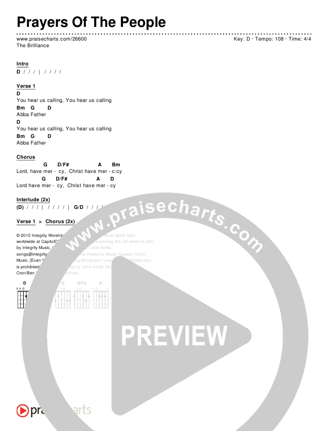 Prayers Of The People Chords & Lyrics (The Brilliance)