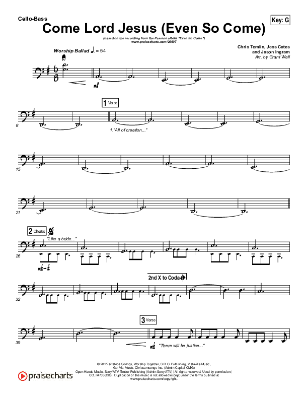 Even So Come Cello/Bass (Passion / Chris Tomlin)