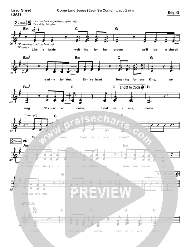 Even So Come Lead Sheet (SAT) (Passion / Chris Tomlin)