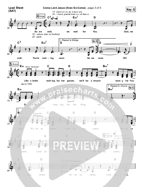 Even So Come Lead Sheet (SAT) (Passion / Chris Tomlin)