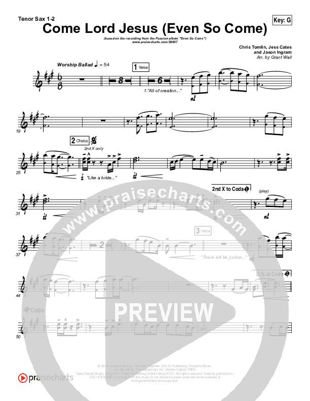 Even So Come Tenor Sax 1/2 (Passion / Chris Tomlin)