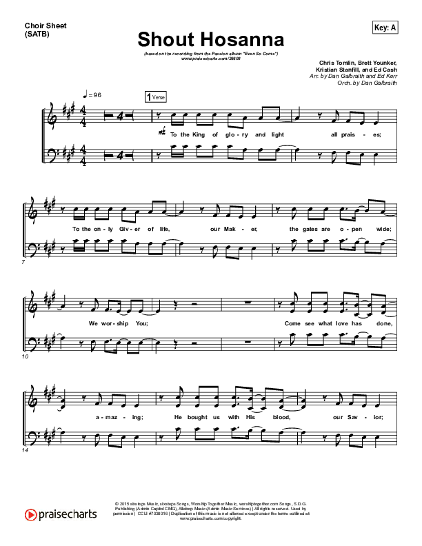 Shout Hosanna Choir Sheet (SATB) (Passion / Kristian Stanfill)