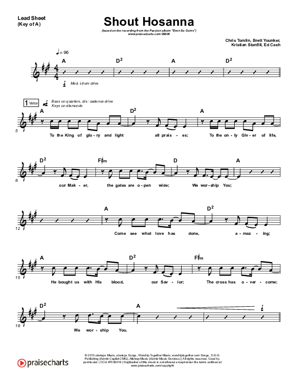 Shout Hosanna Lead Sheet (Melody) (Passion / Kristian Stanfill)