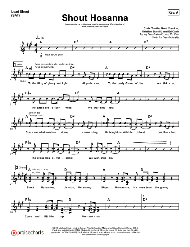 Shout Hosanna Lead Sheet (SAT) (Passion / Kristian Stanfill)