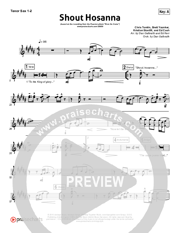 Shout Hosanna Tenor Sax 1/2 (Passion / Kristian Stanfill)