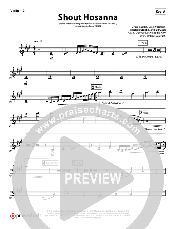 Shout Hosanna Violin 1/2 (Passion / Kristian Stanfill)