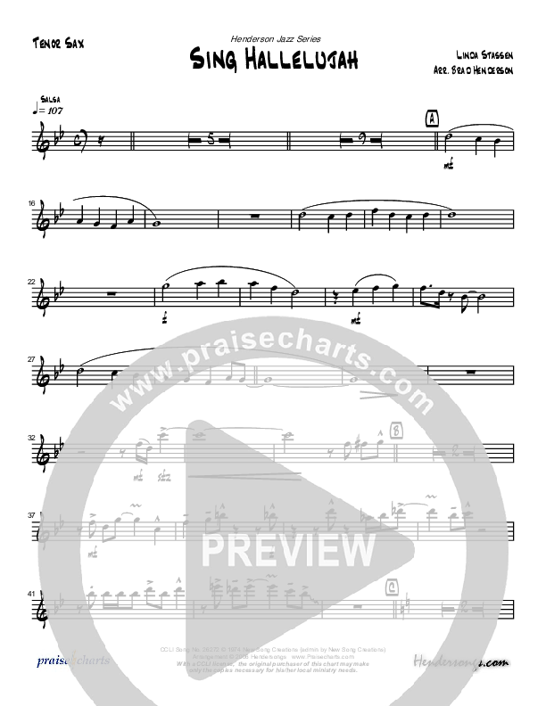 Sing Hallelujah (Instrumental) Tenor Sax 2 (Brad Henderson)