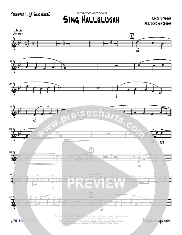 Sing Hallelujah (Instrumental) Trumpet 2 (Brad Henderson)