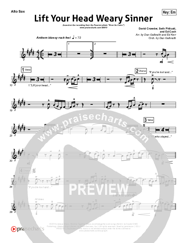 Lift Your Head Weary Sinner (Chains) Alto Sax (Passion / David Crowder)