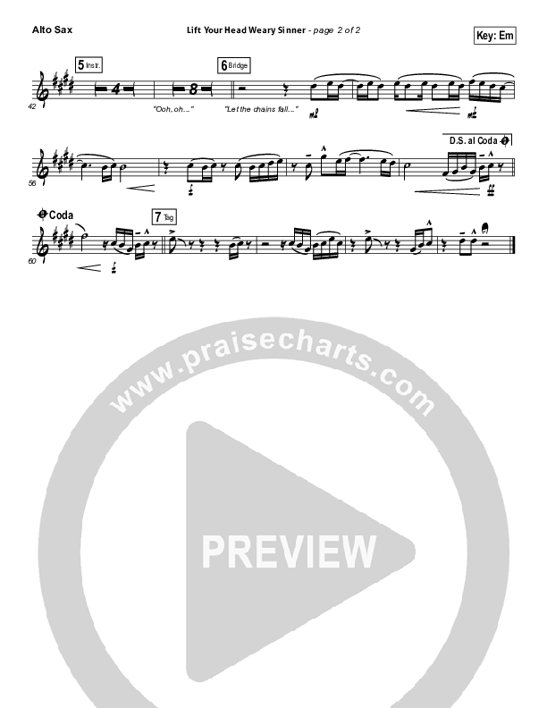 Lift Your Head Weary Sinner (Chains) Alto Sax (Passion / David Crowder)