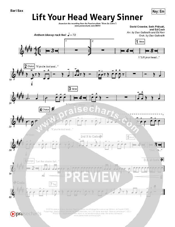 Lift Your Head Weary Sinner (Chains) Bari Sax (Passion / David Crowder)