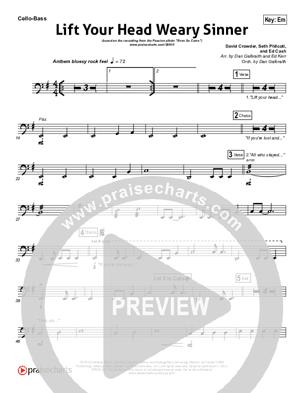 Lift Your Head Weary Sinner (Chains) Cello/Bass (Passion / David Crowder)