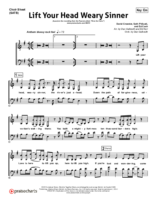 Lift Your Head Weary Sinner (Chains) Choir Vocals (SATB) (Passion / David Crowder)