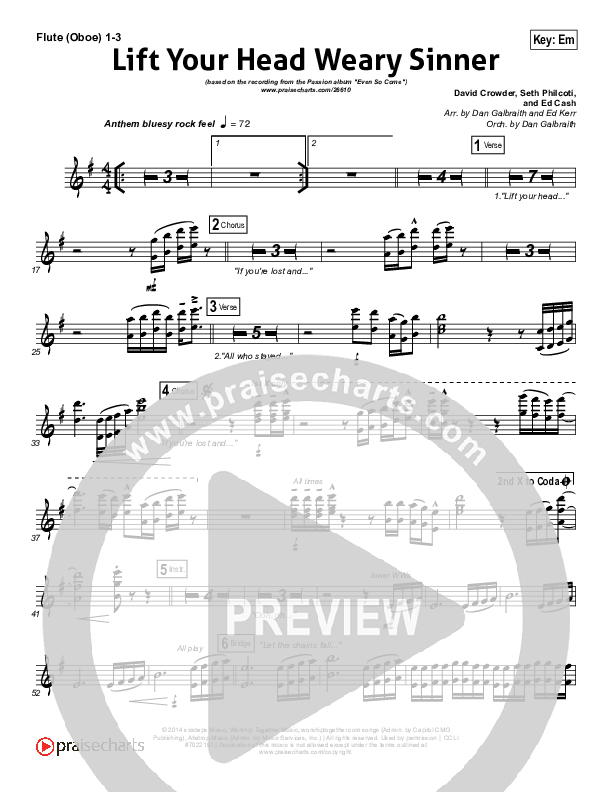 Lift Your Head Weary Sinner (Chains) Flute/Oboe 1/2/3 (Passion / David Crowder)