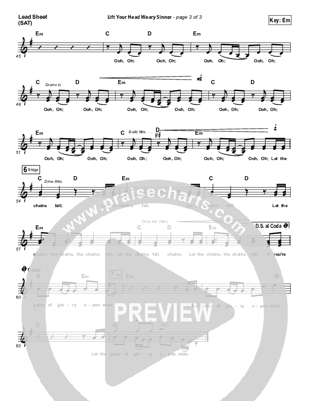 Lift Your Head Weary Sinner (Chains) Lead Sheet (SAT) (Passion / David Crowder)