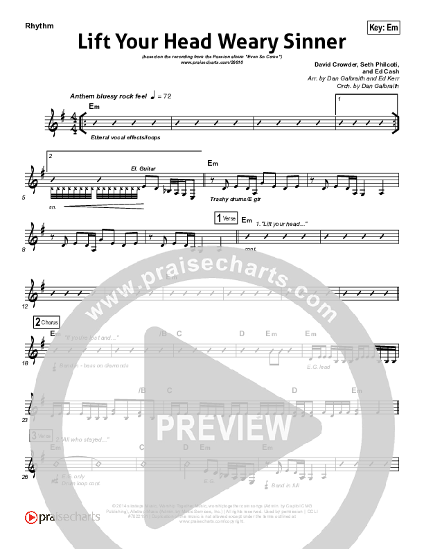 Lift Your Head Weary Sinner (Chains) Rhythm Chart (Passion / David Crowder)