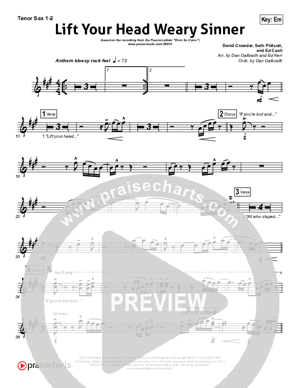 Lift Your Head Weary Sinner (Chains) Tenor Sax 1/2 (Passion / David Crowder)