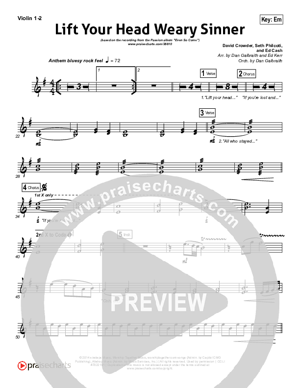 Lift Your Head Weary Sinner (Chains) Violin 1/2 (Passion / David Crowder)