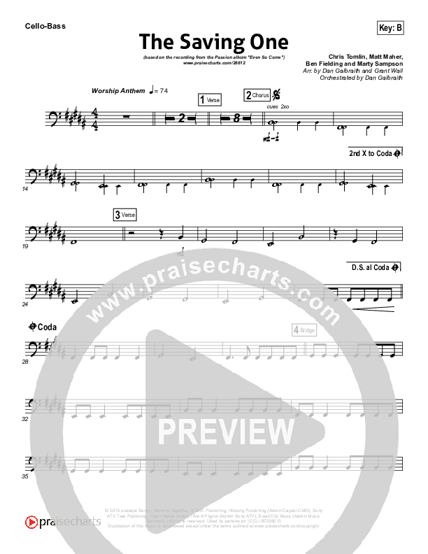 The Saving One Cello/Bass (Passion / Chris Tomlin)