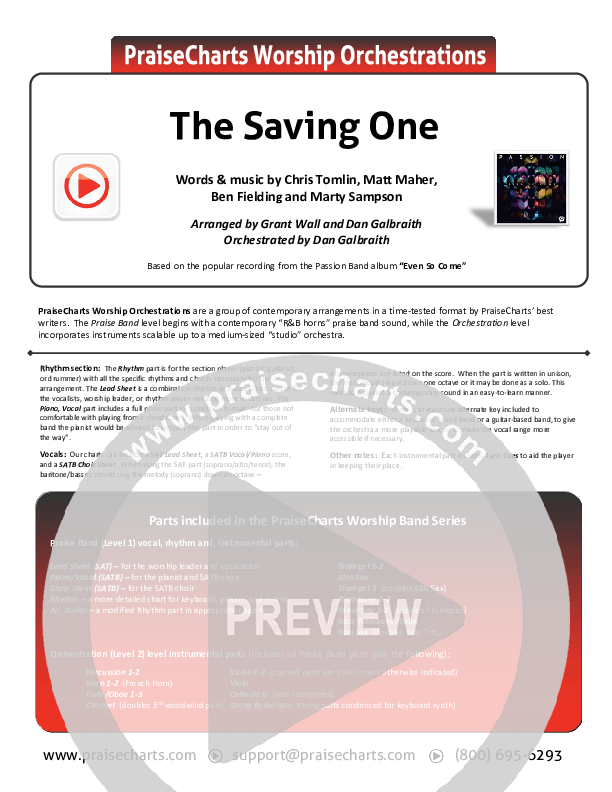 The Saving One Cover Sheet (Passion / Chris Tomlin)