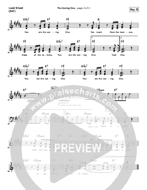 The Saving One Lead Sheet (SAT) (Passion / Chris Tomlin)