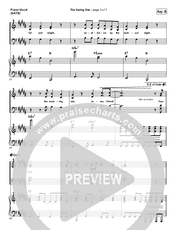 The Saving One Piano/Vocal (SATB) (Passion / Chris Tomlin)