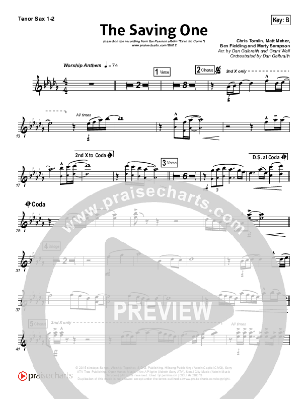 The Saving One Tenor Sax 1/2 (Passion / Chris Tomlin)