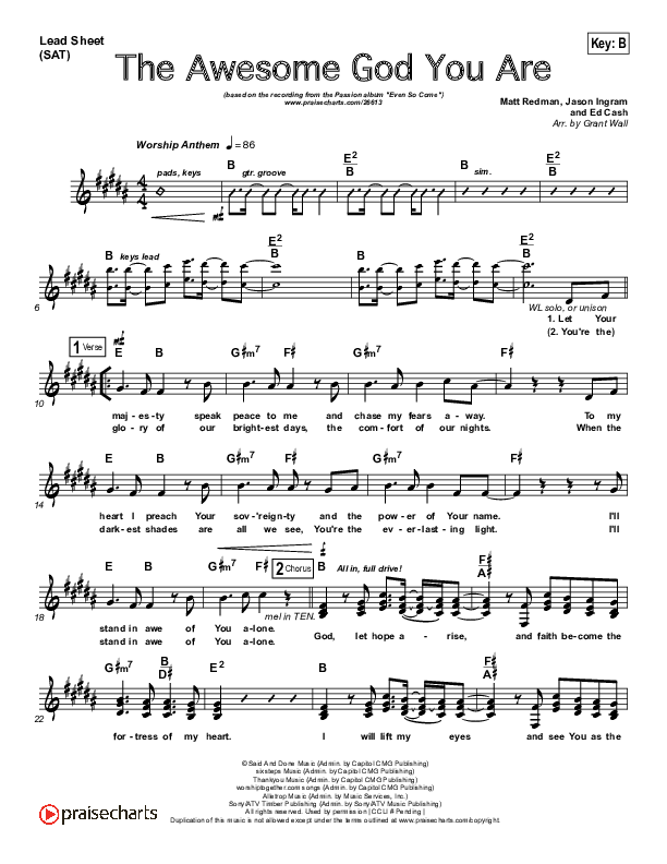 The Awesome God You Are Lead Sheet (Passion / Matt Redman)
