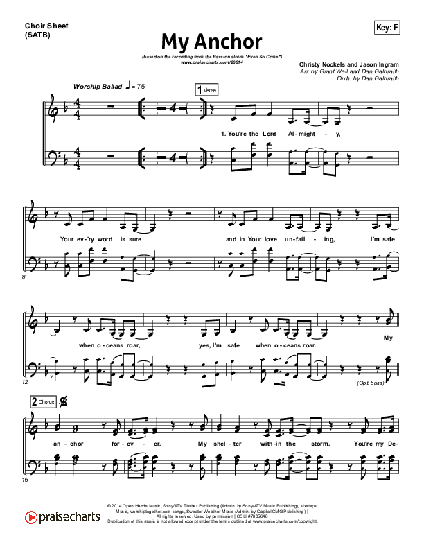 My Anchor Choir Sheet (SATB) (Passion / Christy Nockels)