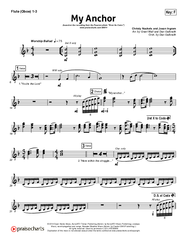 My Anchor Flute/Oboe Sheet Music PDF (Passion / Christy Nockels