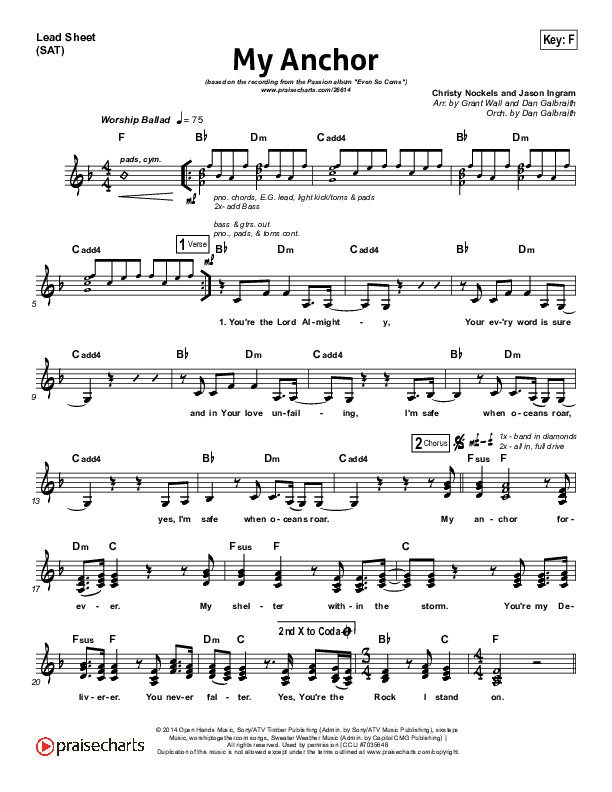 My Anchor Lead Sheet (SAT) (Passion / Christy Nockels)